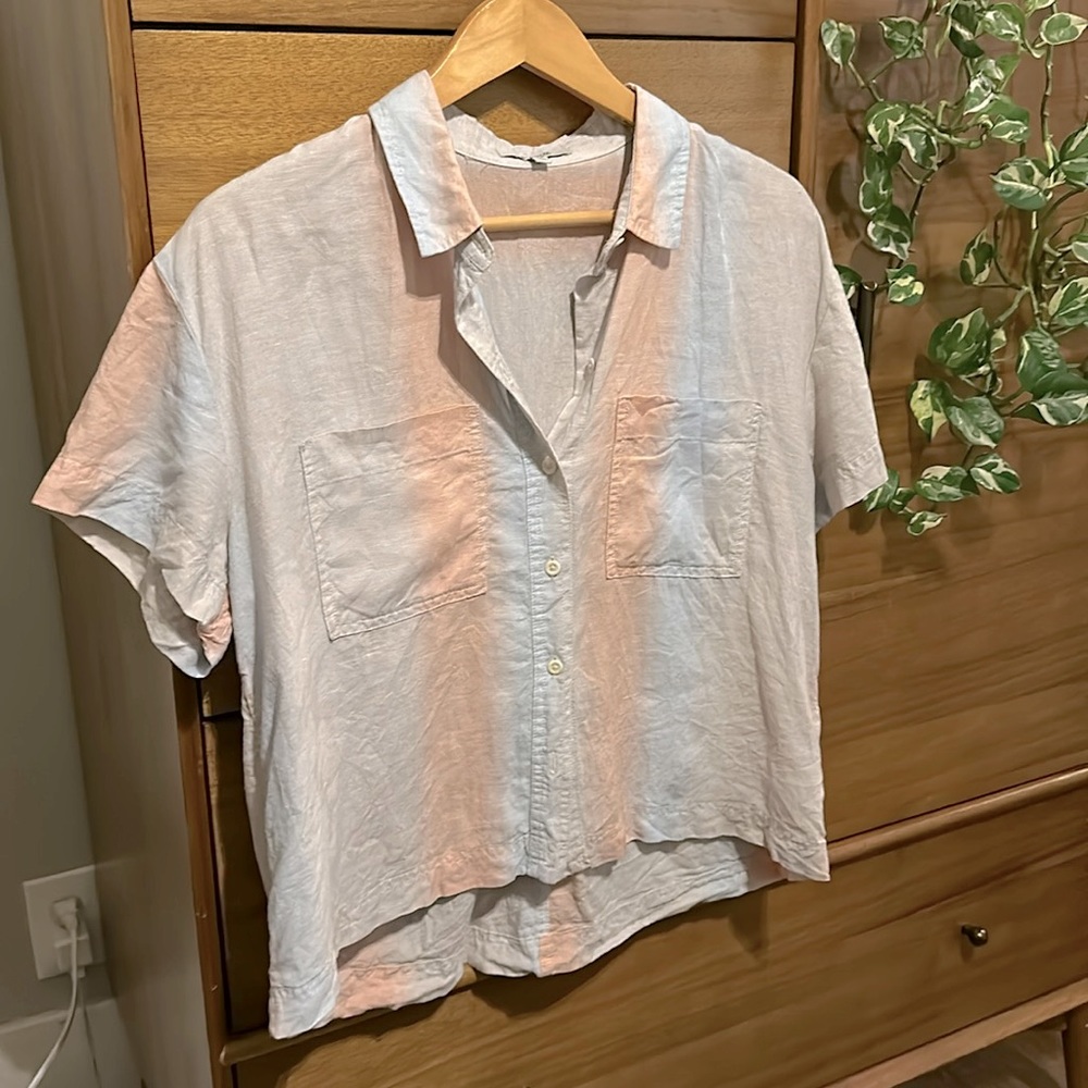 Madewell Button Up Collared Blue & Pink Shirt